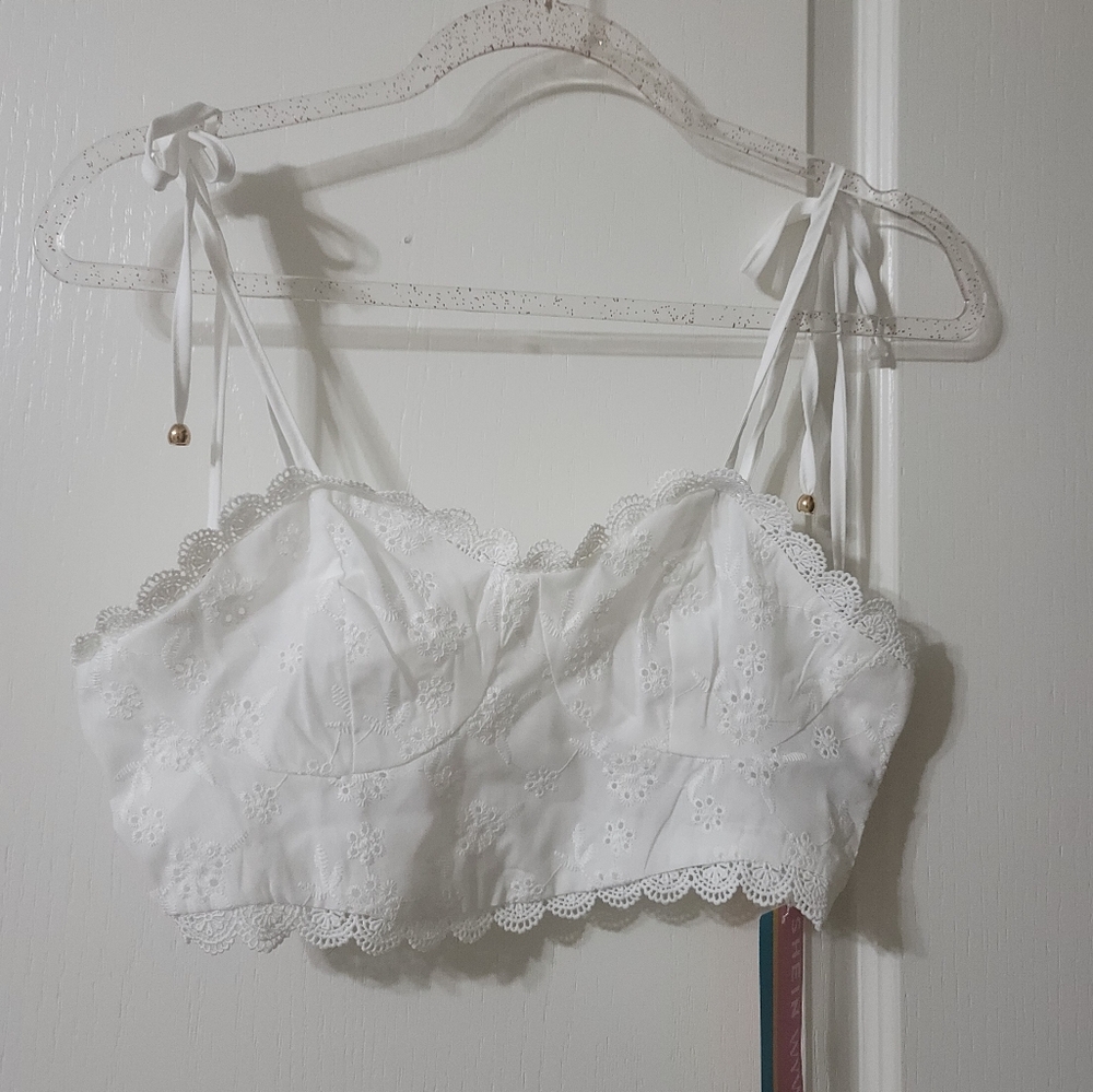 Delicate White Lace Crop Top Romantic Feminine Coquette Size Small